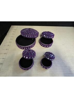 Set of 4 Purple Mirrored Nesting Trinket Boxes